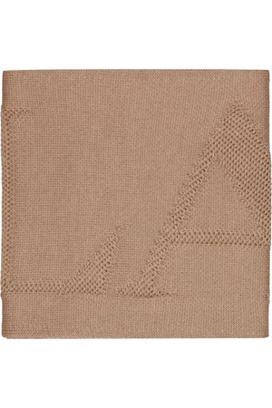 Lanvin Tilbehør, Dame, Brun, ONE SIZE, Uld, Beige Uldtørklæde med Camel Logo