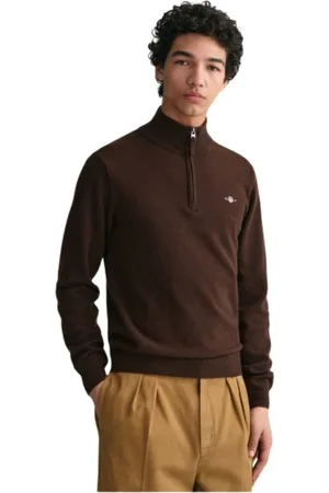 GANT Strik, Herre, Brun, 2XL, Uld, Ultra Fin Uld Half-Zip Rullekrave