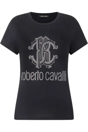 Roberto Cavalli Top, Dame, Sort, L, Bomuld, Studded Monogram Crew Neck T-Shirt