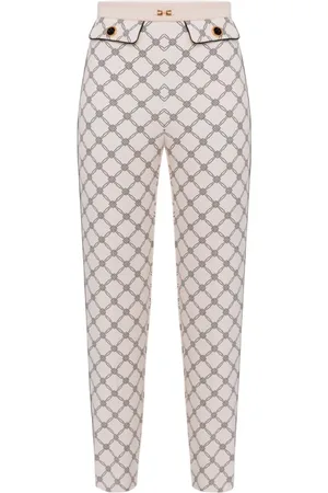 Elisabetta Franchi Bukser, Dame, , XL, Uld, Diamantmønstrede Crêpe Bukser