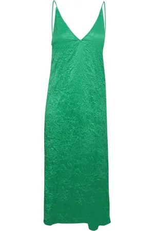 Ganni Kjole, Dame, Grøn, S, Polyester, Elegant Grøn Kjole med Krølstof