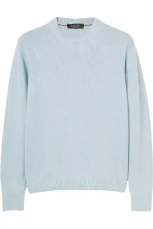 Loro Piana Strik, Herre, Blå, 3XL, Silke Crewneck Sweater Soft Aesthetic