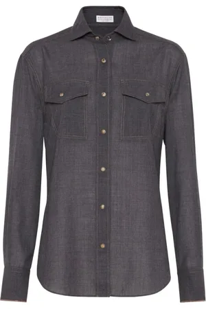 Brunello Cucinelli Bluser & Skjorter, Dame, Grå, XS, Uld, Uld Organza Skjorte