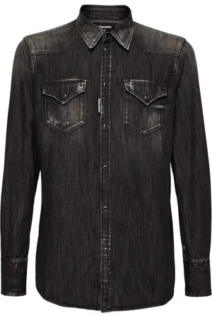 Dsquared2 Skjorte, Herre, Sort, M, Denim, Dark Wash Denim Skjorte
