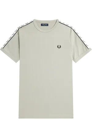 Fred Perry Top, Herre, Grå, 2XL, Bomuld, Ringer T-shirt med laurbærkrans-tape