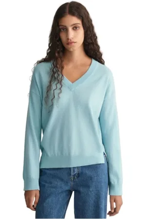 GANT Strik, Dame, Blå, 2XS, Uld, Ultra Fine V-Neck Uld Sweater