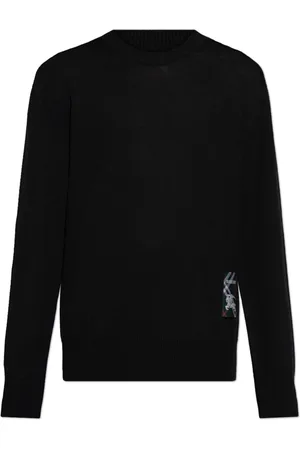 Burberry Strik, Herre, Sort, M, Uld, Logo Patch Striktrøje
