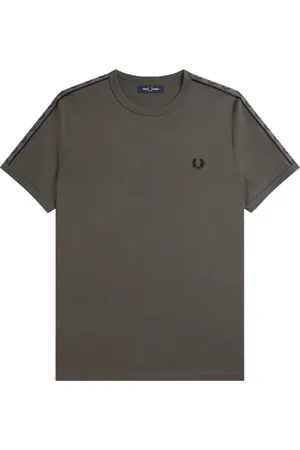 Fred Perry Top, Herre, Grå, 2XL, Bomuld, Ringer T-shirt med laurbærkrans-tape
