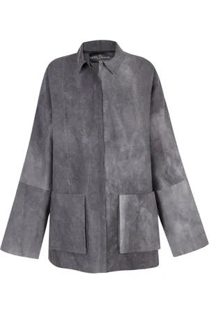 Cortana Jakke, Dame, Grå, L, Uld, Oversized Overshirt med Krave og Plisserede Lommer