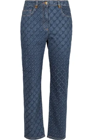 Elisabetta Franchi Jeans, Dame, Blå, W29, Bomuld, Printede Slim Fit Jeans med Logo