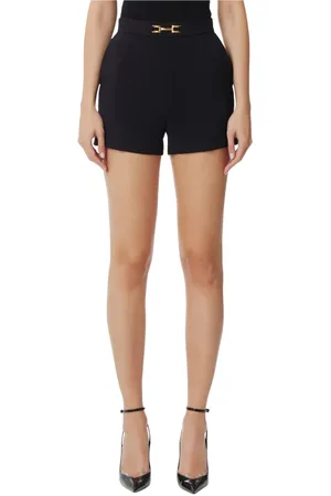 Elisabetta Franchi Shorts, Dame, Sort, S, Uld, Shorts i crêpe stof med flapper og logo plaque