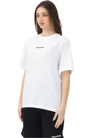 Dsquared2 Top, Dame, Hvid, L, Bomuld, Hvid T-shirt med korte ærmer og logoprint