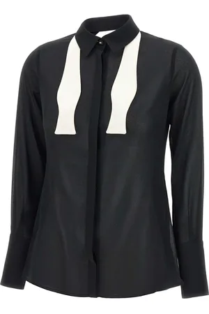 Elisabetta Franchi Bluser & Skjorter, Dame, Sort, L, Uld, Sort Georgette Skjorte med Grafisk Kontrast