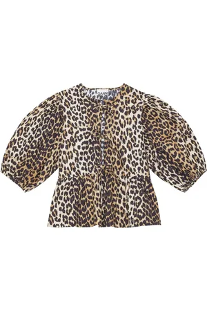 Ganni Bluser & Skjorter, Dame, Brun, 2XS, Bomuld, Brun Leopard Sweatshirt med Sløjfelukning