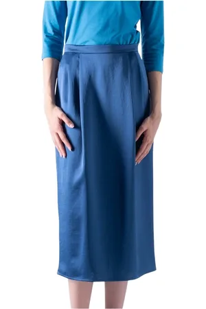 Max Mara Nederdel, Dame, Blå, 2XL, Satin, Satinnederdel med slids bagpå