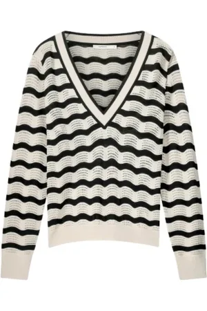 Summum Woman Strik, Dame, , S, Uld, Wave Stribet V-hals Sweater