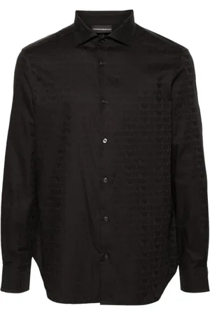 Emporio Armani Skjorte, Herre, Sort, S, Bomuld, Sort langærmet skjorte med logo