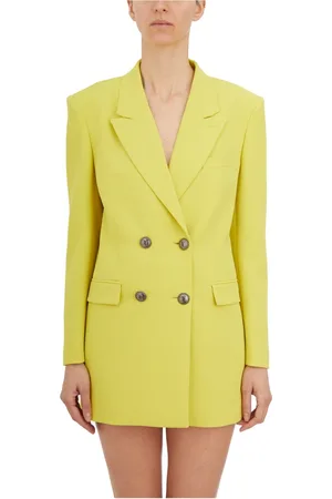 Elisabetta Franchi Frakke, Dame, Gul, S, Satin, Double-Breasted Blazer med spidsrevers