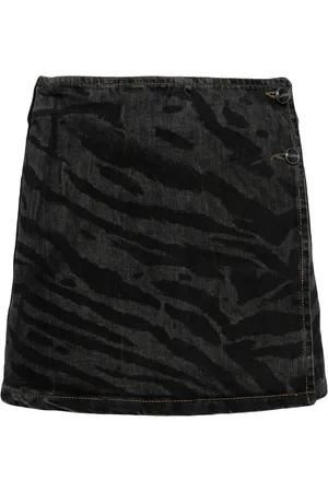 Ganni Nederdel, Dame, Sort, S, Denim, Sort denim wrap mininederdel
