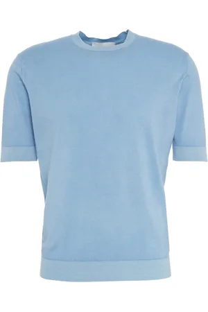 Gender Strik, Herre, Blå, 2XL, Uld, Blå Strik T-shirt Stilfuld Komfortabel Elegant