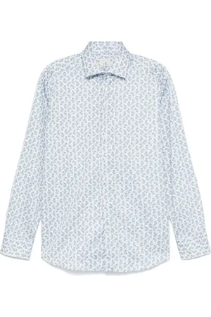 Etro Skjorte, Herre, Blå, L, Cashmere, Cashmere Print Skjorte Hvid Langærmet