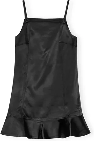 Ganni Top, Dame, Sort, S, Satin, Satin Square Neck Mini Kjole