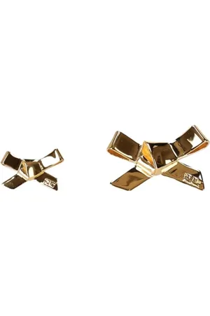 Elisabetta Franchi Tilbehør, Dame, Gul, ONE SIZE, Uld, Guld Sløjfe Øreringe med Logo Lukning