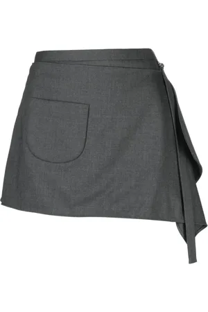 Courrèges Nederdel, Dame, Grå, XS, Uld, Draperet Detaljeret Nederdel