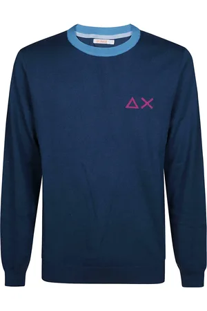 sun68 Strik, Herre, Blå, L, Bomuld, Rund Big Elbow Detail Top