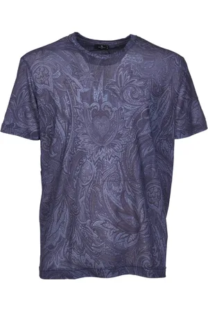 Etro Top, Herre, Blå, M, Bomuld, Paisley-Print T-shirt