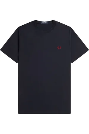 Fred Perry Top, Herre, Blå, XL, Bomuld, Klassisk T-shirt med laurbærkrans og rund hals