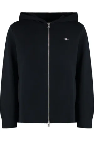 GANT Sweathshirts & Hoodies, Herre, Sort, M, Bomuld, Bomulds Full Zip Hættetrøje med Lommer