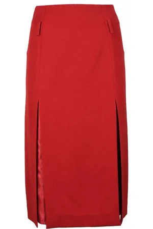Victoria Beckham Nederdel, Dame, Rød, L, Uld, Elegant Longuette Nederdel med Lynlås