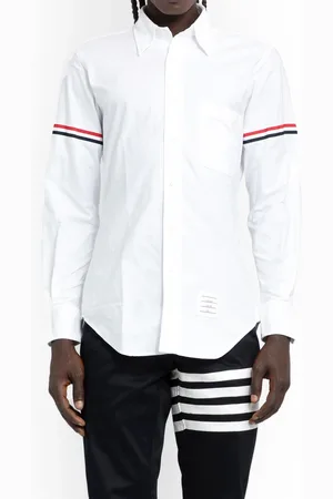 Thom Browne Skjorte, Herre, Hvid, 2XL, Bomuld, Klassisk hvid skjorte med knapper og signaturstriber