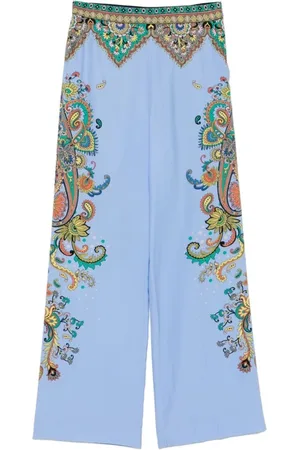 Etro Bukser, Dame, Blå, S, Uld, Sky Paisley Print Wide Bukser