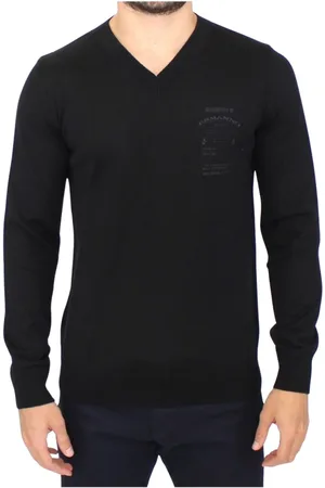 ERMANNO SCERVINO Strik, Herre, Sort, M, Uld, Elegant Sort V-Hals Uldblanding Sweater
