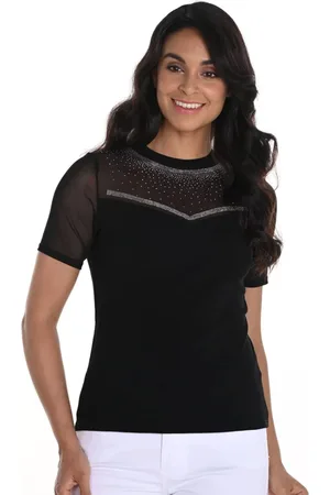 Frank Lyman Top, Dame, Sort, M, Uld, Mesh Skulder T-shirt