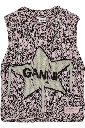 Ganni Strik, Dame, Lyserød, M, Uld, Kridtrosa uldstrikket vest
