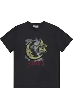Ganni Top, Herre, Sort, L, Bomuld, Cosmic Moon T-Shirt