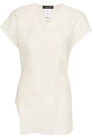 Fabiana Filippi Bluser & Skjorter, Dame, Hvid, S, Uld, V-hals slå-om bluse