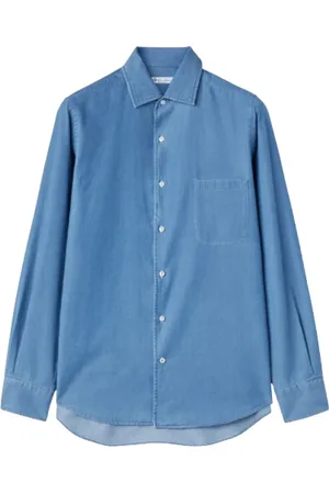 Loro Piana Skjorte, Herre, Blå, XL, Bomuld, Blå bomuldsdenim fritidsskjorte