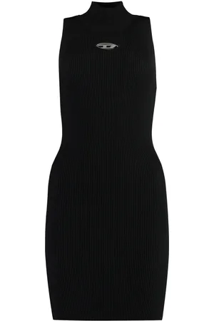 Diesel Kjole, Dame, Sort, S, Polyester, Strikket turtleneck kjole med metaldetalje