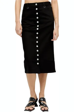 Courrèges Nederdel, Dame, Sort, XS, Denim, Multiflex Denim Midi Nederdel