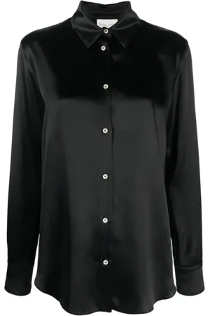 FORTE FORTE Bluser & Skjorter, Dame, Sort, XL, Elegant Sort Langærmet Viscose Skjorte