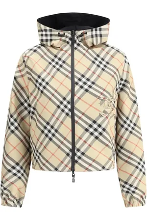 Burberry Jakke, Dame, Brun, S, Uld, Vendbar Tjek Print Hættetrøje