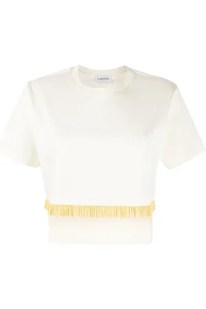 Lanvin Top, Dame, Hvid, S, Bomuld, Fringed Cropped T-Shirt