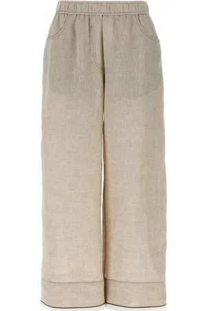 Brunello Cucinelli Bukser, Dame, , S, Wide Leg Linen Naturfarvede Bukser