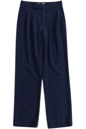 Marine Serre Bukser, Herre, Blå, M, Uld, Navy Blå Jacquard Straight-Leg Bukser