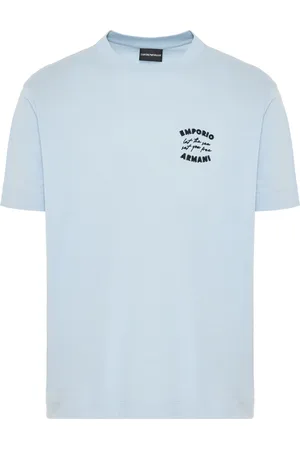Emporio Armani Top, Herre, Blå, 2XL, Bomuld, T-shirt med logo