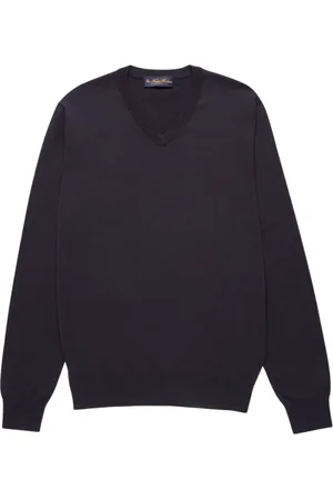 Brooks Brothers Strik, Herre, Blå, S, Bomuld, Makò Bomulds V-hals Sweater